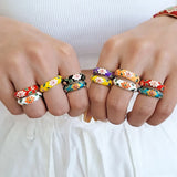 Vintage Boho Colourful Enamel Flower Rings