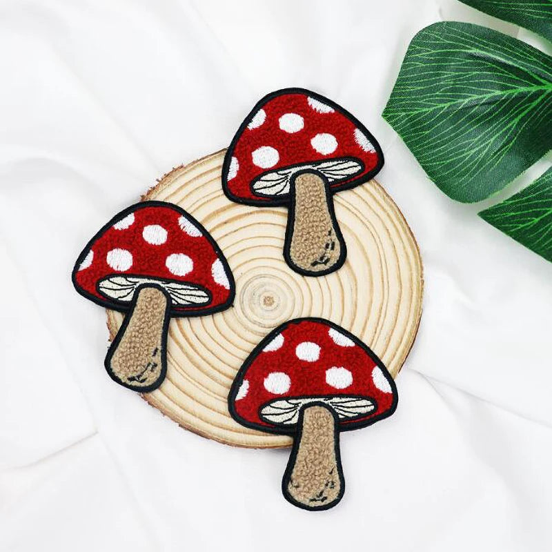 A Pair of Red Mushroom Iron-On Patches DIY Crafts