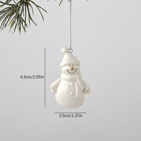 White Ceramic Christmas Tree Ornaments Snowman Reindeer Xmas Hanging Decor