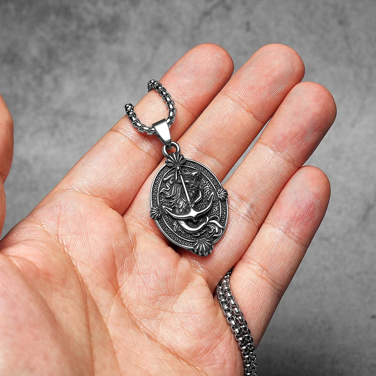 Anchor Mermaid Amulets Necklaces Stainless Steel Pendant Chain