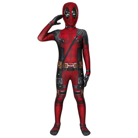 Deadpool Costume Kids Superhero Child Cosplay Halloween Costume Swords Kids Jumpsuit
