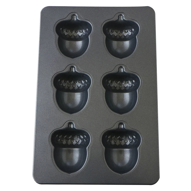 Acorn Shaped 6 Cavity Non-Stick Baking Pan Heavy Carbon Steel Biscuit Cake Chocolate Madeleine Tray