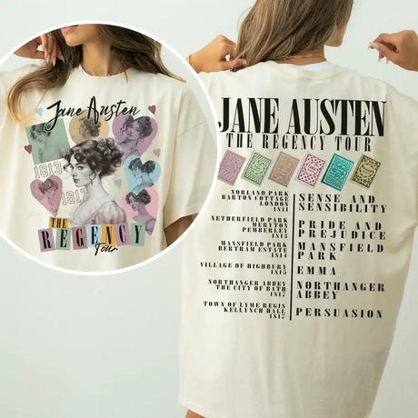 Jane Austen Pride and Prejudice Regency Tour Eras Tee Book Lovers T-Shirt