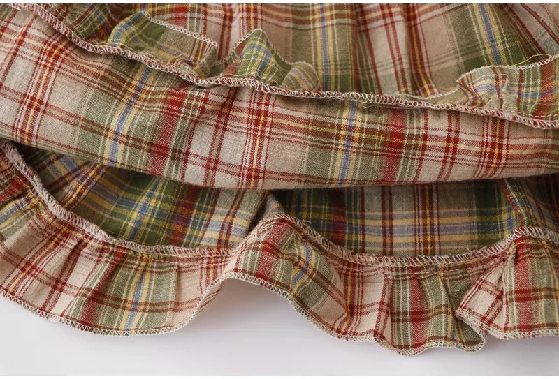 Mushroom Green Plaid Ruffle Top Y2k Goblincore