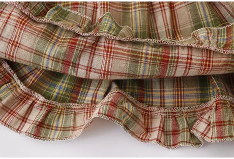 Mushroom Green Plaid Ruffle Top Y2k Goblincore