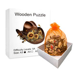Sunflower Cowboy Hat Wooden Jigsaw Puzzle Irregular Animal Shaped Pieces