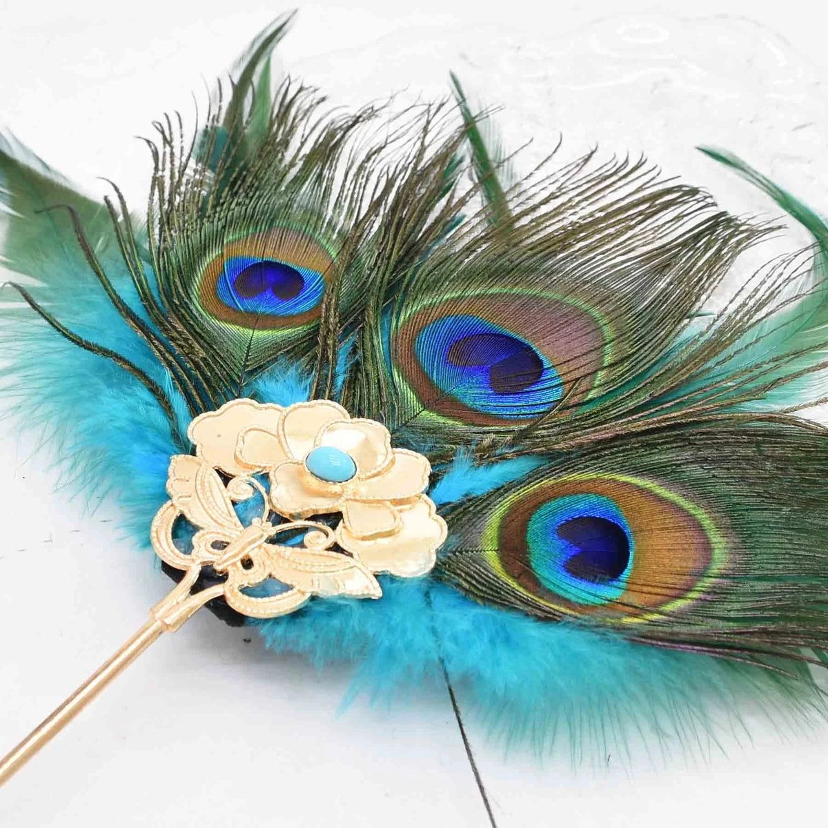 Peacock Feather Hairpins