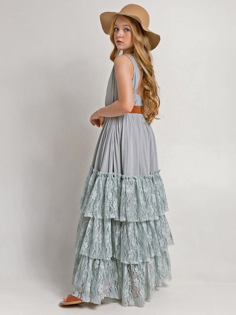 Girls Maxi Lace Chiffon Photoshoot Dresses For 3-15 Years