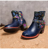 Violet's Floral Boots Genuine Leather Hand-painted Short Boots