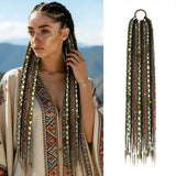24" Beaded Boho Braided Ponytail Extension Viking Ties Dreadlock Synthetic Hairpiece