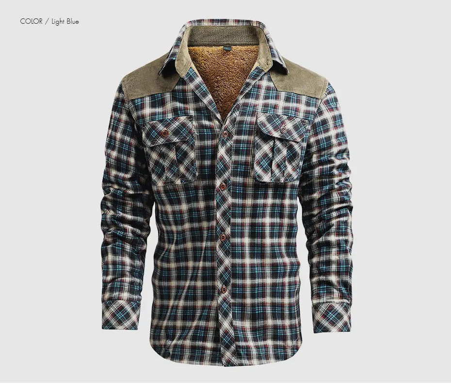 Woodsman Cotton Plaid Jacket Warm Winter Corduroy Patchwork Shirts Fleece Lined