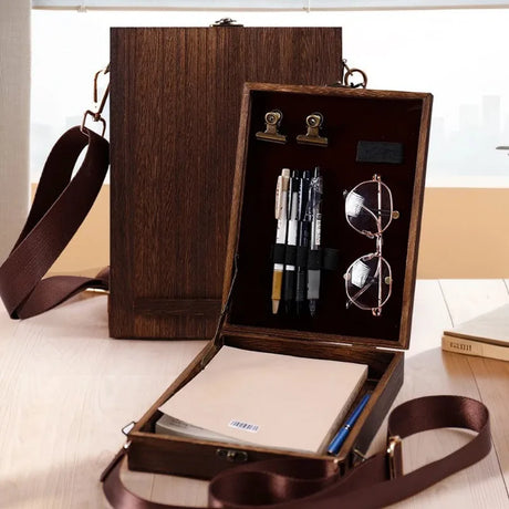 Wandering Writers Artists Wooden Messenger Box Bag Organiser