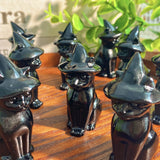Obsidian Witch's Black Cat Natural Crystal Carving Halloween Decor