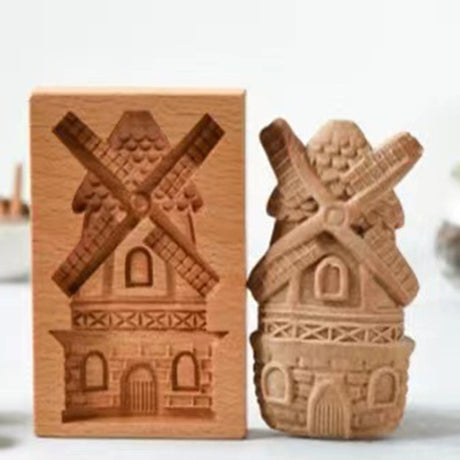 Easter Christmas Wooden Cookie Mould Gingerbread Embossing Stamp Baking Tools