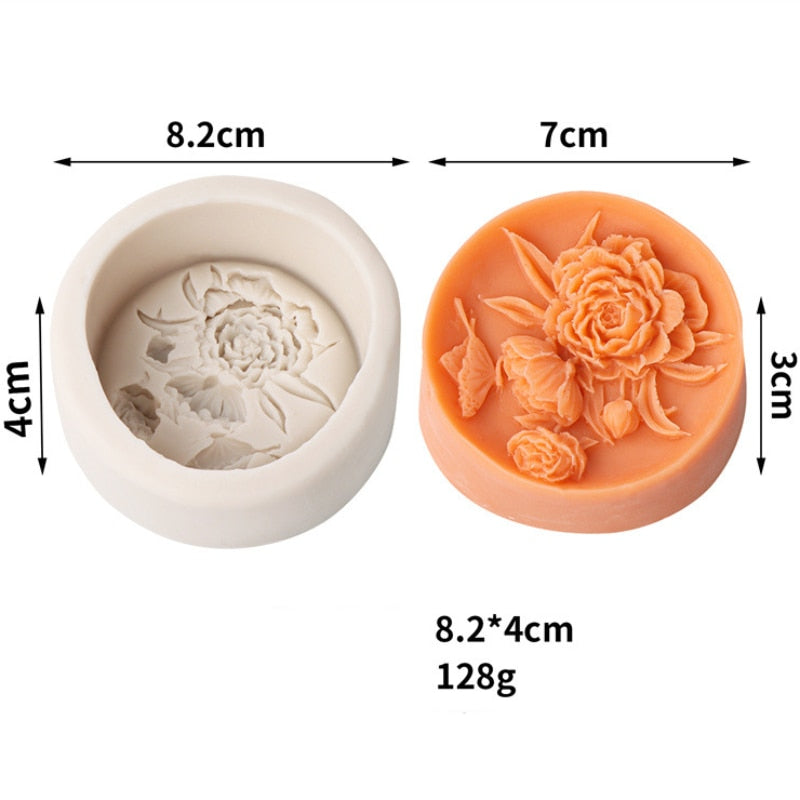 Round Peony Silicone Soap Moulds DIY Candle Resin Chocolate Ice Soap Making Tool