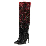 Galaxy Thigh High Boots Gradient Sequin Stretch Boots 11CM Heels