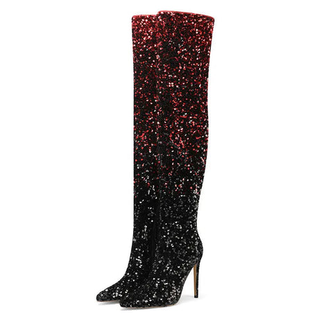 Galaxy Thigh High Boots Gradient Sequin Stretch Boots 11CM Heels