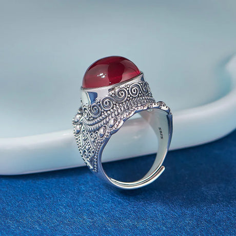 The Sage One's S925 Sterling Silver Rings Ancient Emboss Pattern Corundum