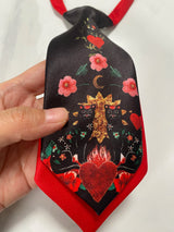 Flower Flaming Heart Necktie Men Women Double Layer Knot-free Ties For Shirt Boy Girls Performance