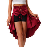Gothic Steampunk Satiny Pirate Skirt Front Lace-up Tiered Irregular Hem Skirt Waist Belt Medieval Costume