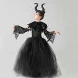 Girls Maleficent Black Tutu Halloween Costume with Feather Shawl