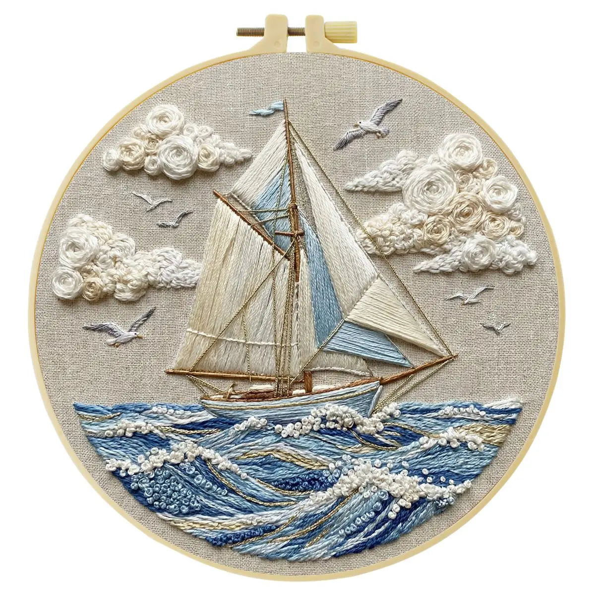 Waves and Sailboat 20X20CM/15X15CM DIY Embroidery Kit for Beginners