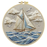 Waves and Sailboat 20X20CM/15X15CM DIY Embroidery Kit for Beginners
