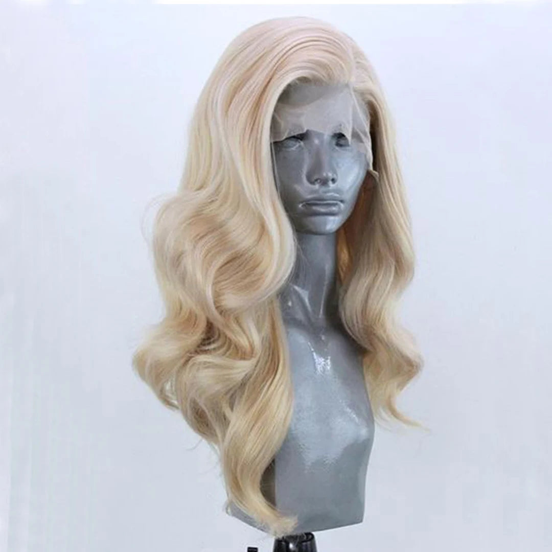 Golden Blonde Long Wavy Synthetic Lace Front Wig