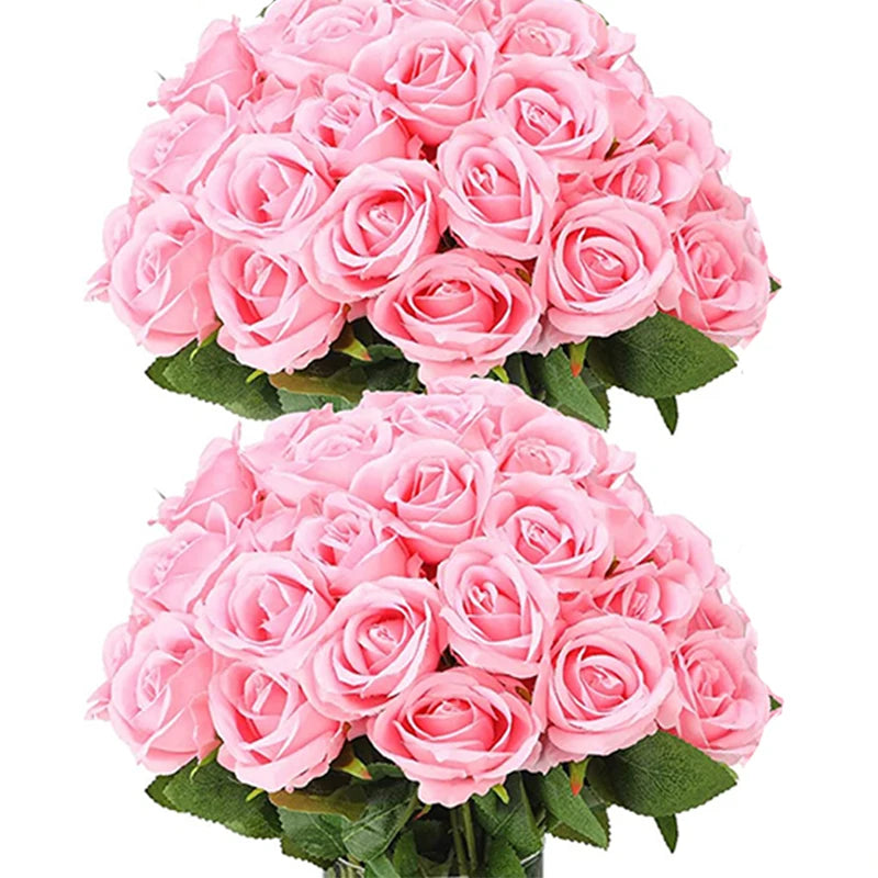 50 Pcs Velvet Roses Artificial Flowers Real Touch Fake Roses Valentine's DIY Wedding Bouquet Home Decor