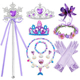 Mermaid Accessories Gloves Wand Crown Jewellery Set Wig Necklace Braid Cosplay Halloween Birthday Party