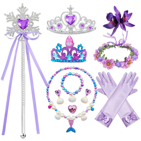 Mermaid Accessories Gloves Wand Crown Jewellery Set Wig Necklace Braid Cosplay Halloween Birthday Party