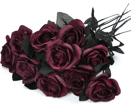 Black Dahlia Halloween Decoration Burgundy Artificial Flower Branch Arrangement Table Home Party Decor
