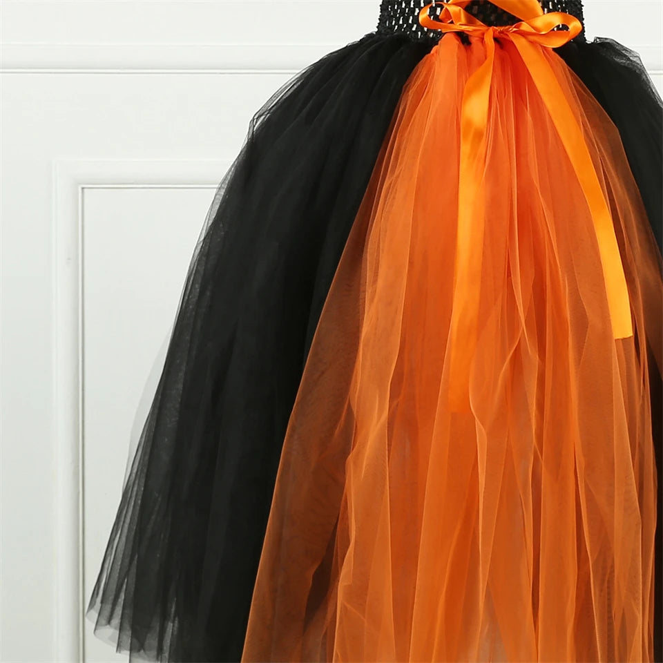 Girls Witch Ghost Vampire Halloween Costume Fluffy Tulle Dress