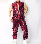 Mens Laser Mirror Sleeveless Jumpsuit Hip Hop Dancer Party Nightclub Outfit