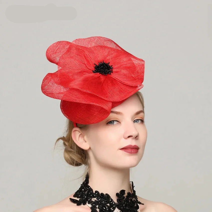 Red Poppy Fascinator Hat Headband Spring Race Season