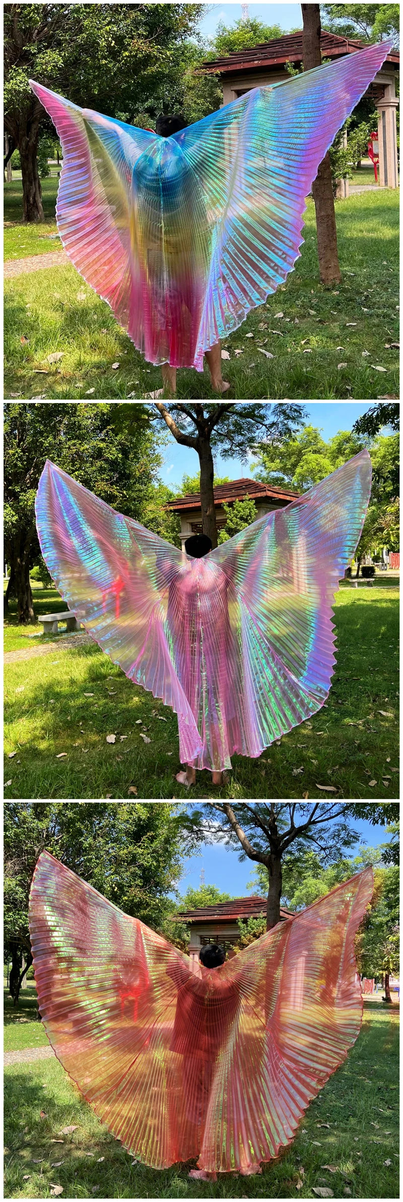 Transparent Iridescent Stage Performance Egyptian 300 Degree Wings Belly Dance Isis Wings