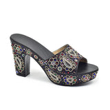 Paisley Summer Open Toe Platform High Heel Slides Shoes Comfortable Wedge Sandals