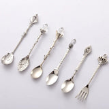 6pcs Vintage Spoons Fork Royal Style Gold Carved Coffee Tea Spoon Dessert Fork Cutlery Set