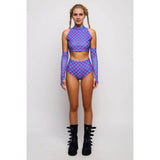 Roller Derby Performance Outfit Women High Neck Crop Set Rave Party Clubwear Printed Bodycon Set
