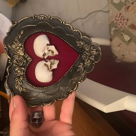 Framed Miniature Lover Skulls Resin Dark Academia Wall Art