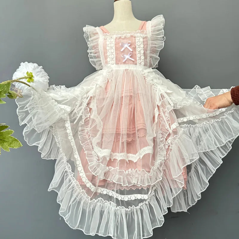Sweet Lolita Aprons Sheer Mesh Ruffled Lace Over Layer