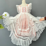 Sweet Lolita Aprons Sheer Mesh Ruffled Lace Over Layer