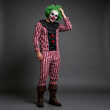 Men's Striped Clown Costume Vintage Circus Joker Cosplay Suits Long Sleeve Tops and Pants Set Halloween Carnivals Outfits