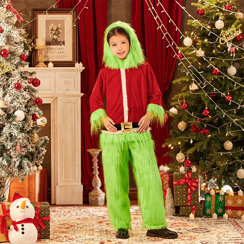 Grinch Costume Kids Boys Girls Christmas Cosplay Costume Set