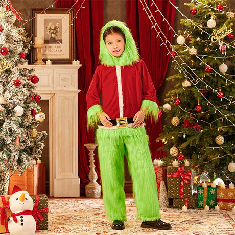 Grinch Costume Kids Boys Girls Christmas Cosplay Costume Set