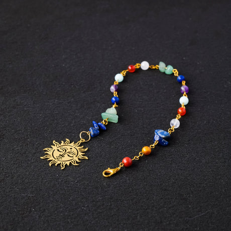A pair of Handmade Natural Stone Chip Beaded Hair Chain Sun and Moon