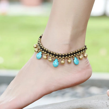 Bohemian Handmade Bells Natural Stone Beads Anklet