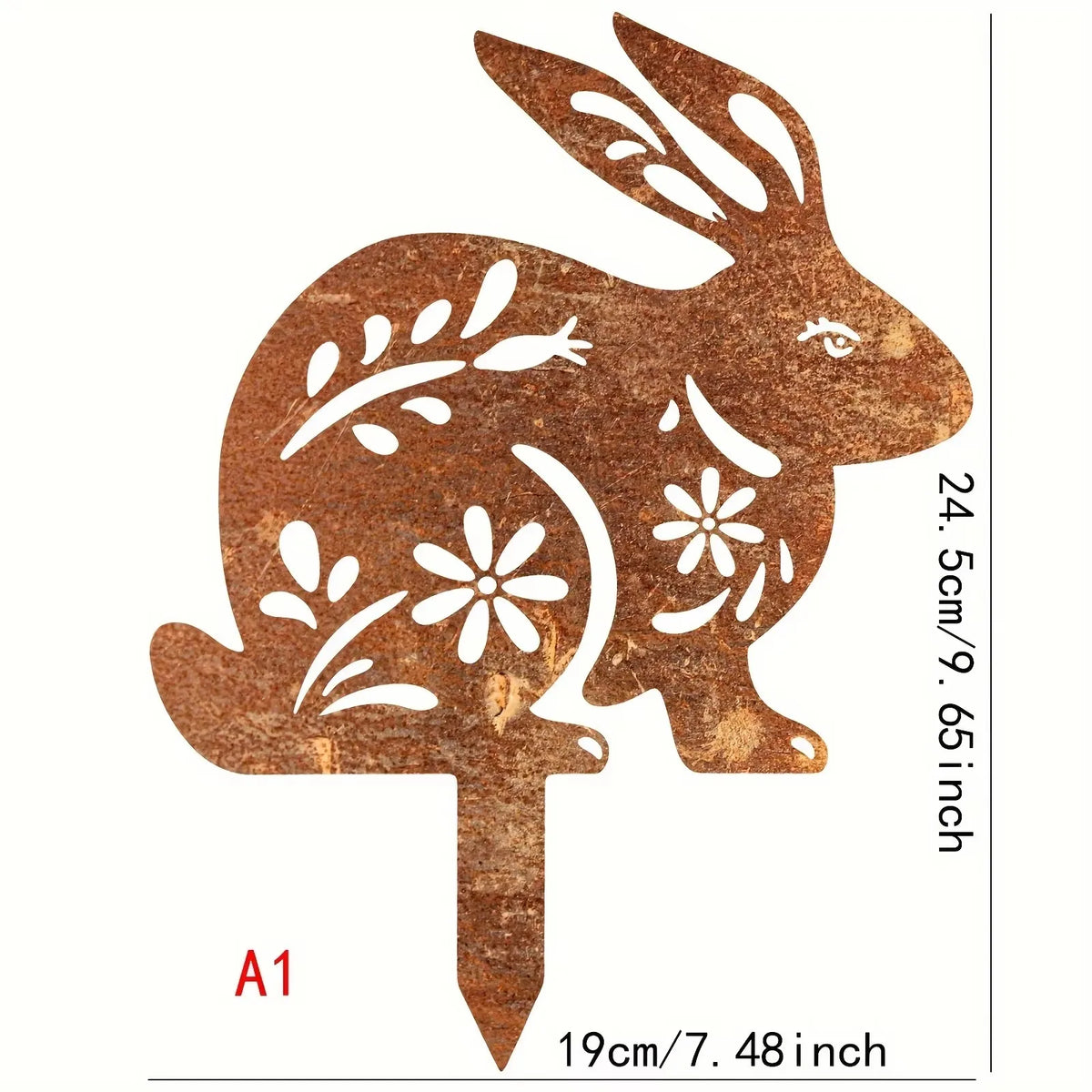 Rustic Metal Rabbit Garden Stake Rusty Bunny Silhouette