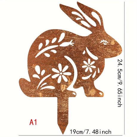 Rustic Metal Rabbit Garden Stake Rusty Bunny Silhouette