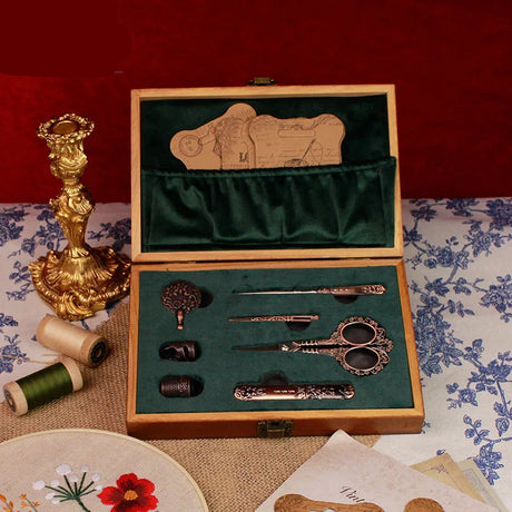 Royal Blue Vintage Sewing Kit Embroidery Scissors Needlework Set